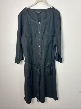 Go silk Midi Dress 100% Linen Size‎ L Button Down minimalist quiet luxury